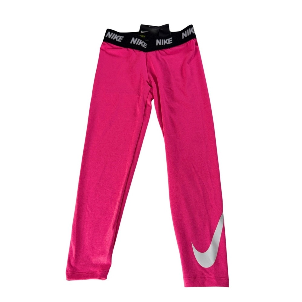 Nike Dri-FIT Leggings Girls 6X Hyper Pink Swoosh Logo Activewear NWT